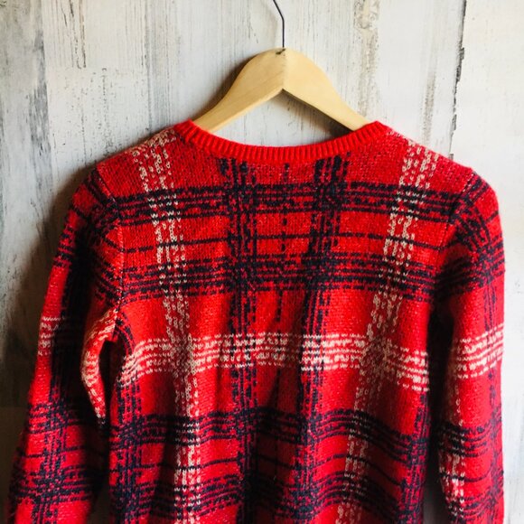 NWOT Ann Taylor Wool Mohair Blend Sweater XS Plaid Red Windowpane Preppy  Approx - Picture 10 of 13